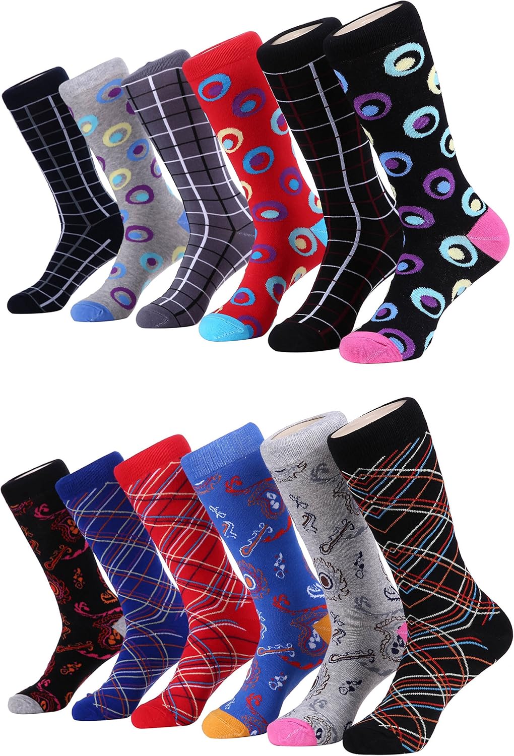 Marino Men's Dress Socks - Colorful Funky Socks for Men - Cotton Fashion Patterned Socks - 12 Pack