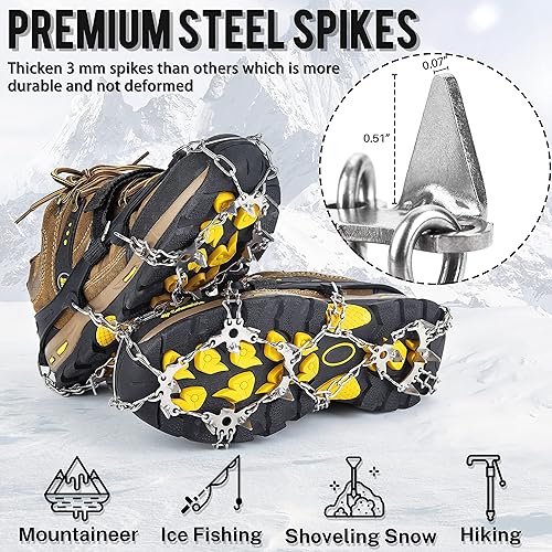 Miniatura 2 de Gelindo Crampons - Tacos de hielo de tracción, 19 puntas de acero inoxidable para botas de nieve, protección segura para senderismo, caminar,