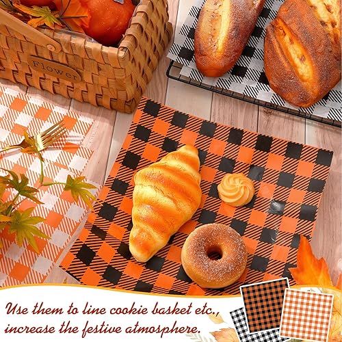 Miniatura 3 de Whaline 150 hojas de papel encerado a cuadros de otoño, a cuadros, papel encerado para delicatessen, a prueba de grasa, envoltura de papel sándwich