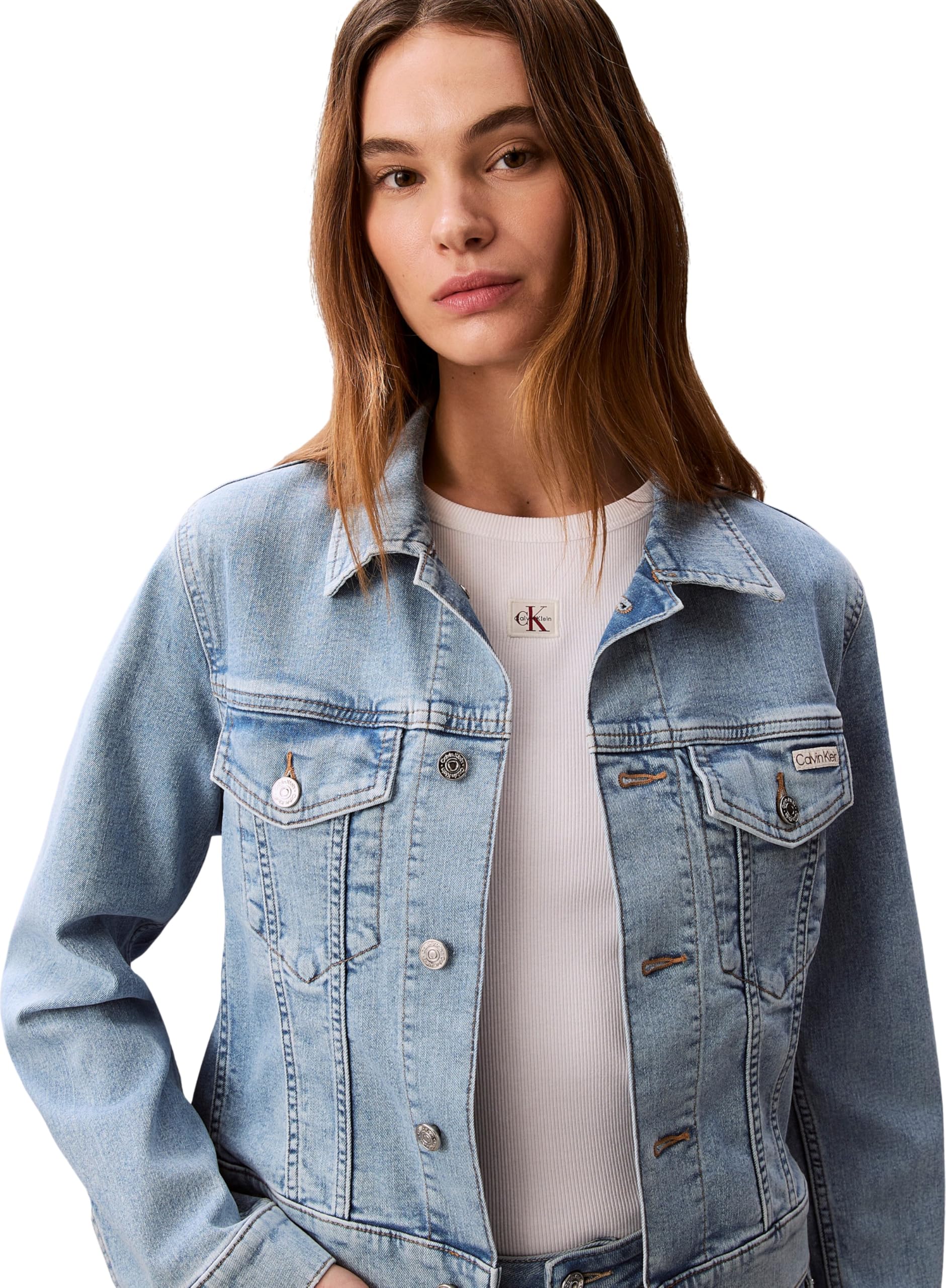 Calvin Klein Ls Classic Trucker Coastal Light Lv047f672g Giacche Donna