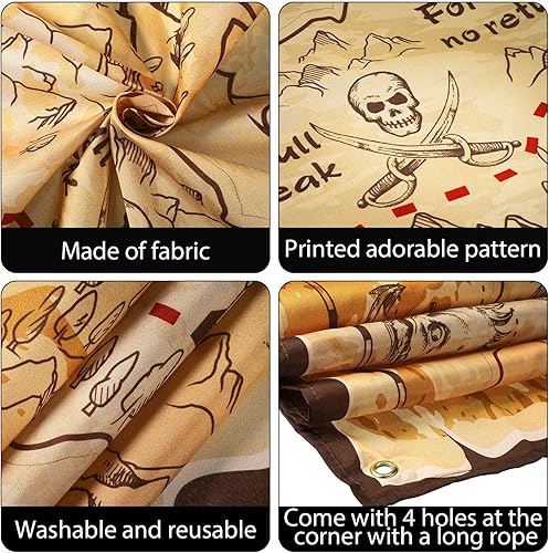 Miniatura 3 de Blulu Decoraciones de fiesta pirata, mapa del tesoro de Halloween, tema pirata, telón de fondo, joyería, mapa, pancarta, fotografía para Halloween,