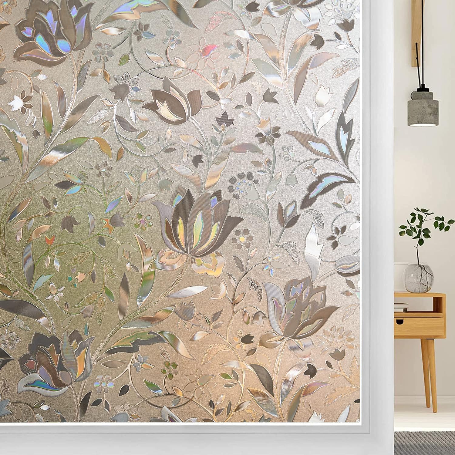 Window Film Privacy Stained Glass Frosted Decoration Static Cling Removable Window Sticker for Home Bathroom Kitchen Office 35.4 by 78.7 Inches (3D Tulip) (200×90cm)