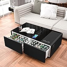 Merax Modern Smart Coffee Table with Built-in Fridge,Bluetooth Speaker, Wireless Charging Module,Touch Control Panel,Power Socket,USB Interface,Outlet Protection, Atmosphere light