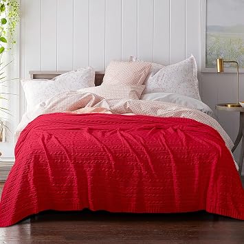 Cotton Cable Kint Throw Blanket for Couch - Super Soft Cozy Blankets, Warm 51x67 Knitted Throw Blanket for Couch, Sofa, Chair, Bed, Black