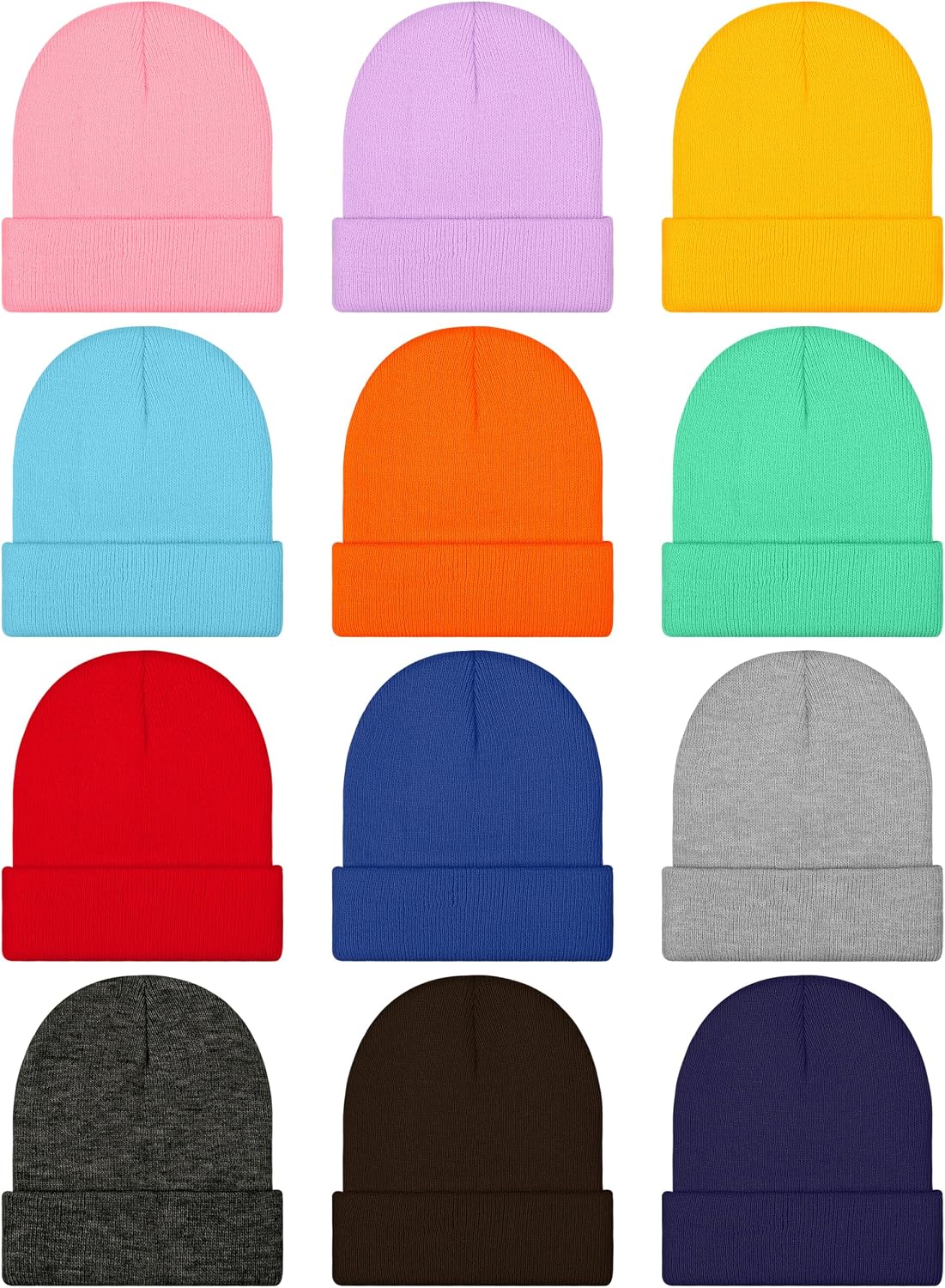 Cooraby 12 Pack Kid's Winter Beanies Knit Warm Cold Weather Beanies Hats, Assorted Colors