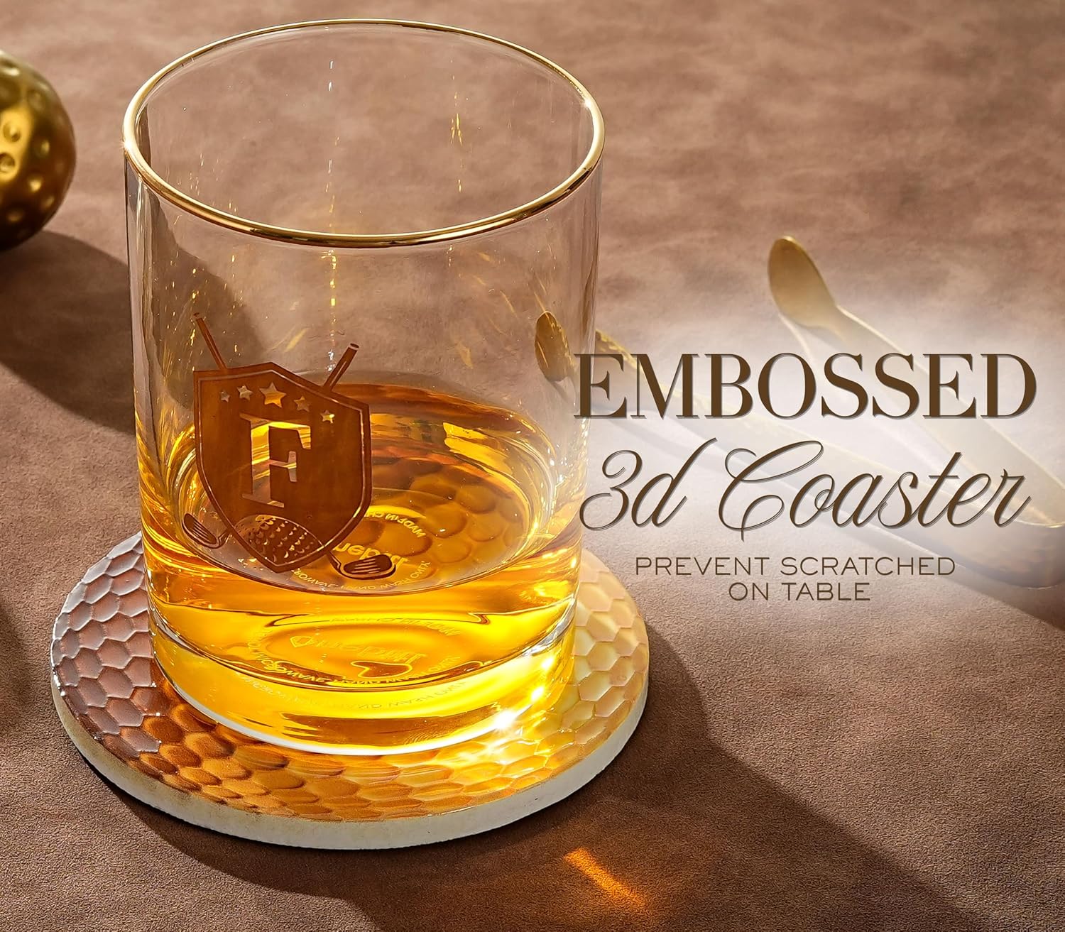 Onebttl Whisky Gifts for Men, Personalized Golf Whiskey Glass with Coaster, Pen, Whiskey Stones for Him on Father's Day, Boss Day and Birthday - S