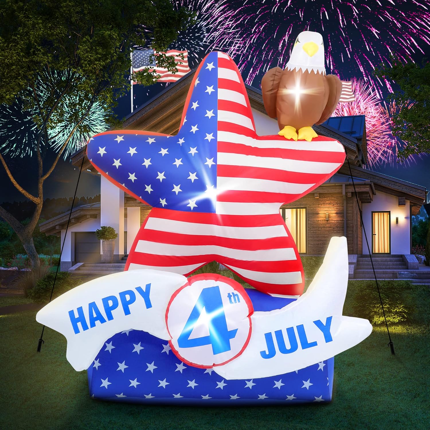 5FT Tall Independence Day Decorations Inflatables, 4th of July Decor American Flag Star and Bald Eagle Patriotic Inflatables Decorations, Memorial Day Decorations Outdoor for Yard Lawn Party Decor : Patio, Lawn & Garden
