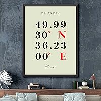 Vista 2 de Mapa de Kharkiv, Ucrania, Coordenadas Multilínea de Colores (8x10)