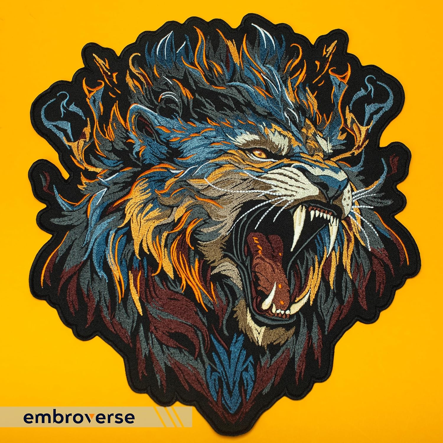 EMBROVERSE Fierce Flaming Tiger ラージバックパッチ - 刺繍入り アイロン接着 ファンタジープレデタ