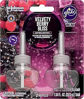 Glade PlugIns Refills Air Freshener, Scented and Essential Oils for Home and Bathroom, Velvety Berry Bliss, 1.34 Oz, 2 Count