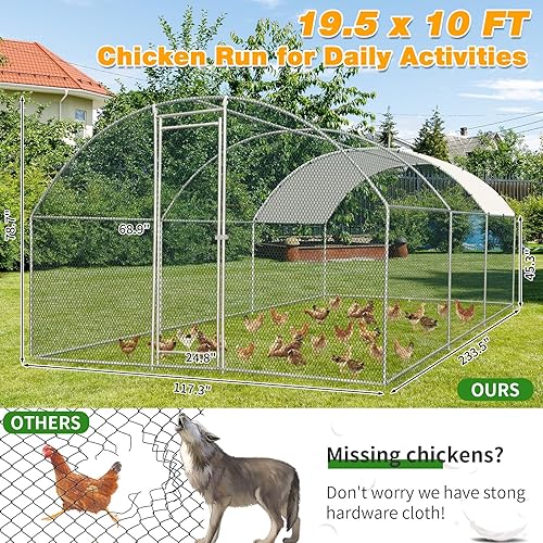 Vista 45 de VINGLI Gallinero grande, jaula de metal para aves de corral, corral de pollos de techo plano con cubierta impermeable y anti-UV para exteriores