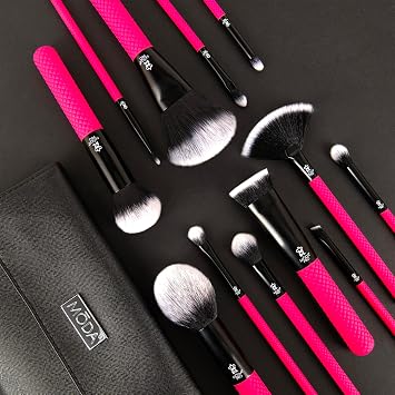 MODA Pro Full Face 13-Piece Pin Makeup Brush Kit Professional Face & Eye Brush Set with Travel Wrap