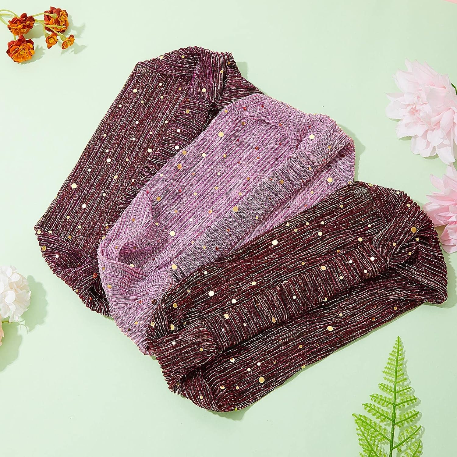 6 Pcs Boho Bling Sequin Headbands - Wide Stretchy African Head Wraps, Elastic Turban Headbands for Women, Yoga, Running & Sports - Image 4