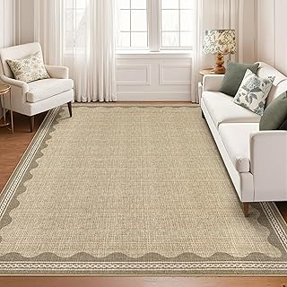GarveeHome Scalloped Washable 8x10 Rug for Living Room Non-Slip Solid Ta...