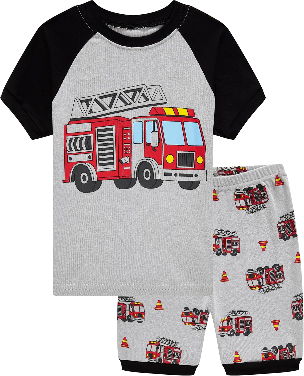 Popshion Little Boys 2 Piece Short Pajamas Train Shark Sleepwear 100% Cotton Toddler Dinosaur Pjs Summer Kids Clothes 2-7T