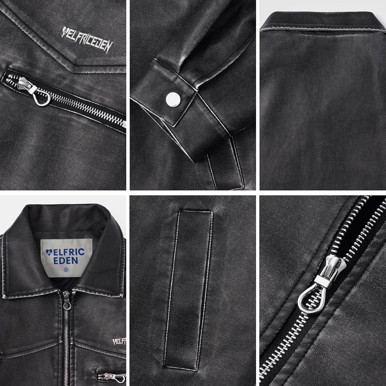 Aelfric Eden Leather Jacket Faux Vintage Oversized Motorcycle Jackets Zip Up Moto Jacket Fashion Trendy Outfits Unisex - Image 5