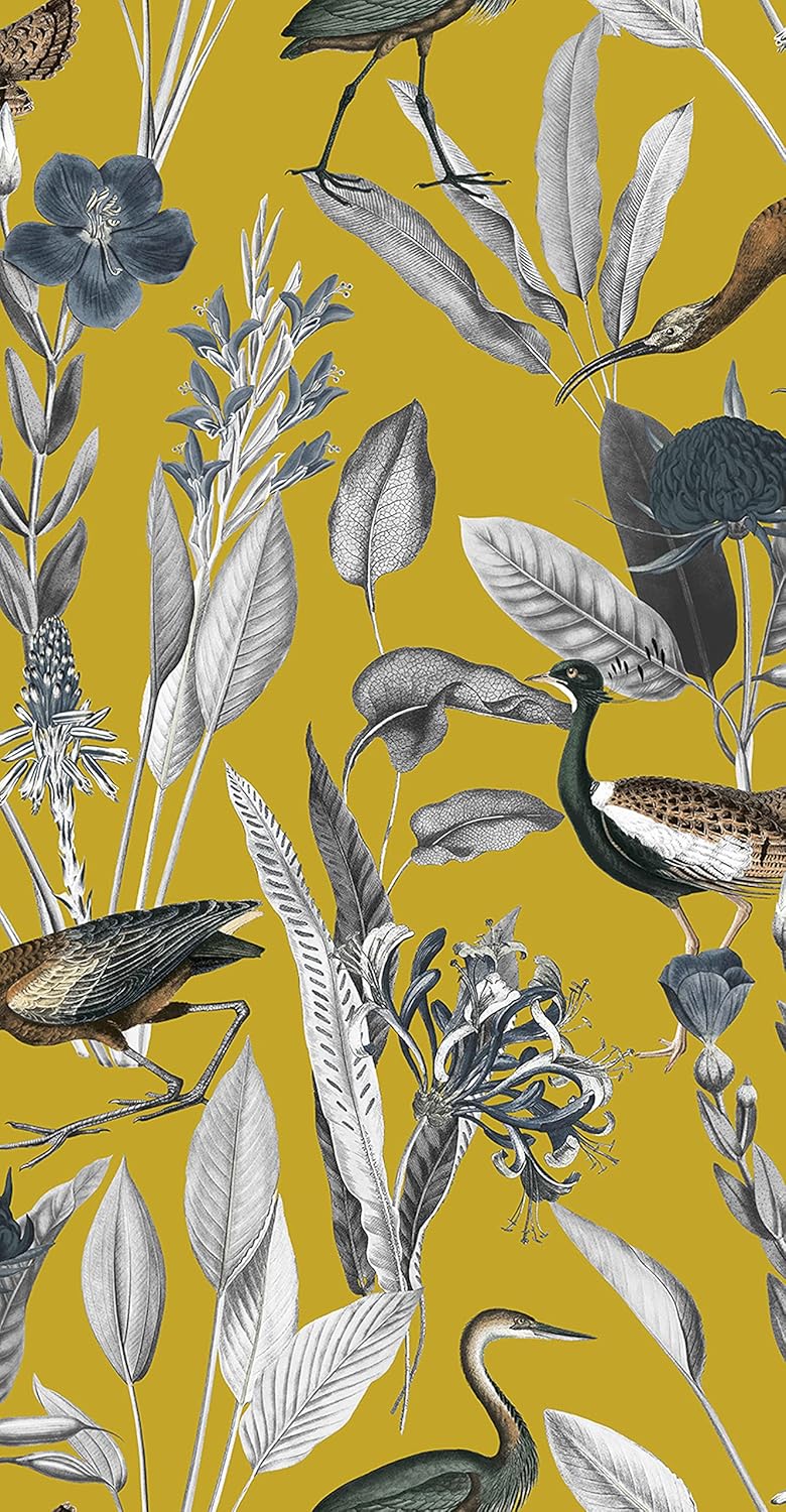 Graham & Brown Glasshouse Birds Tropical Paste The Wall Wallpaper (Mustard)