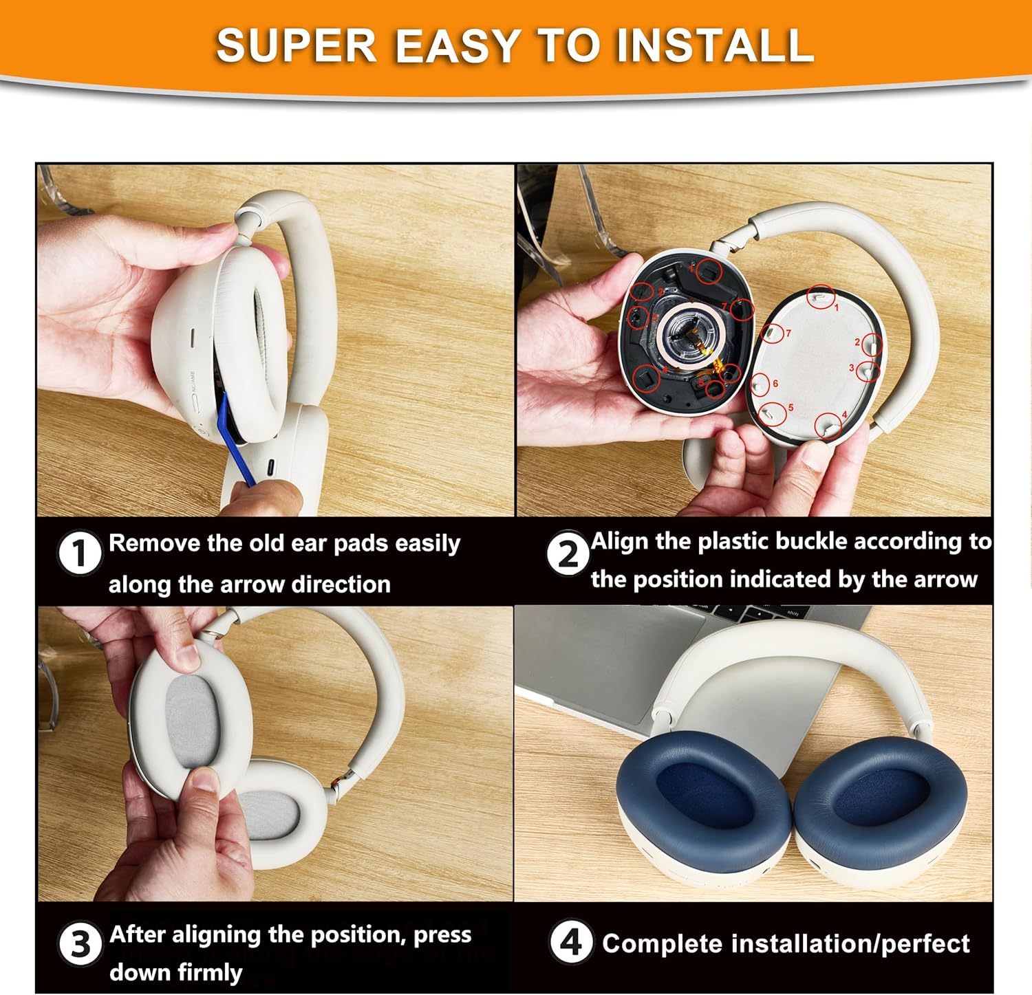 Defean XM6 Lambskin Ear Pads Replacement Ear Cushions Compatible with Sony WH-1000XM6 Wireless Headphones,Softer Lambskin, Noise Isolation Foam (Blue)