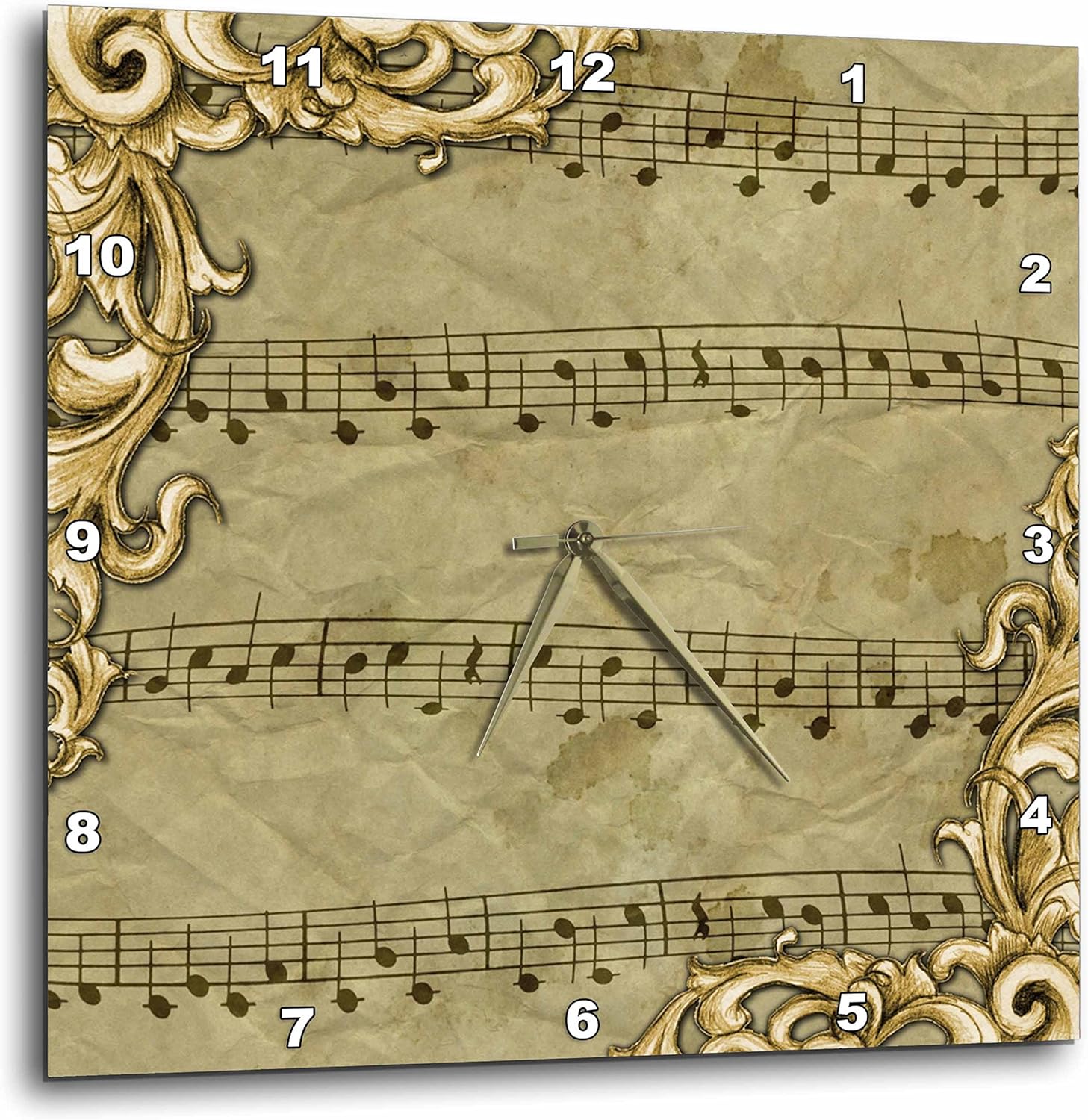 3D Rose Vintage Music Sheet Wall Clock, 15" x 15"