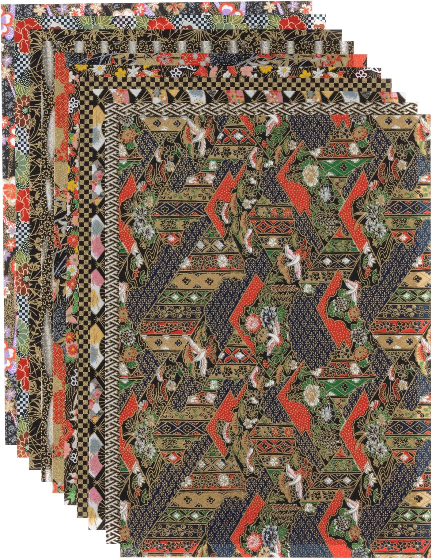 Chiyogami Yuzen Washi B4 Size, 10 Patterns, 10 Sheets (10 Black Sheets)
