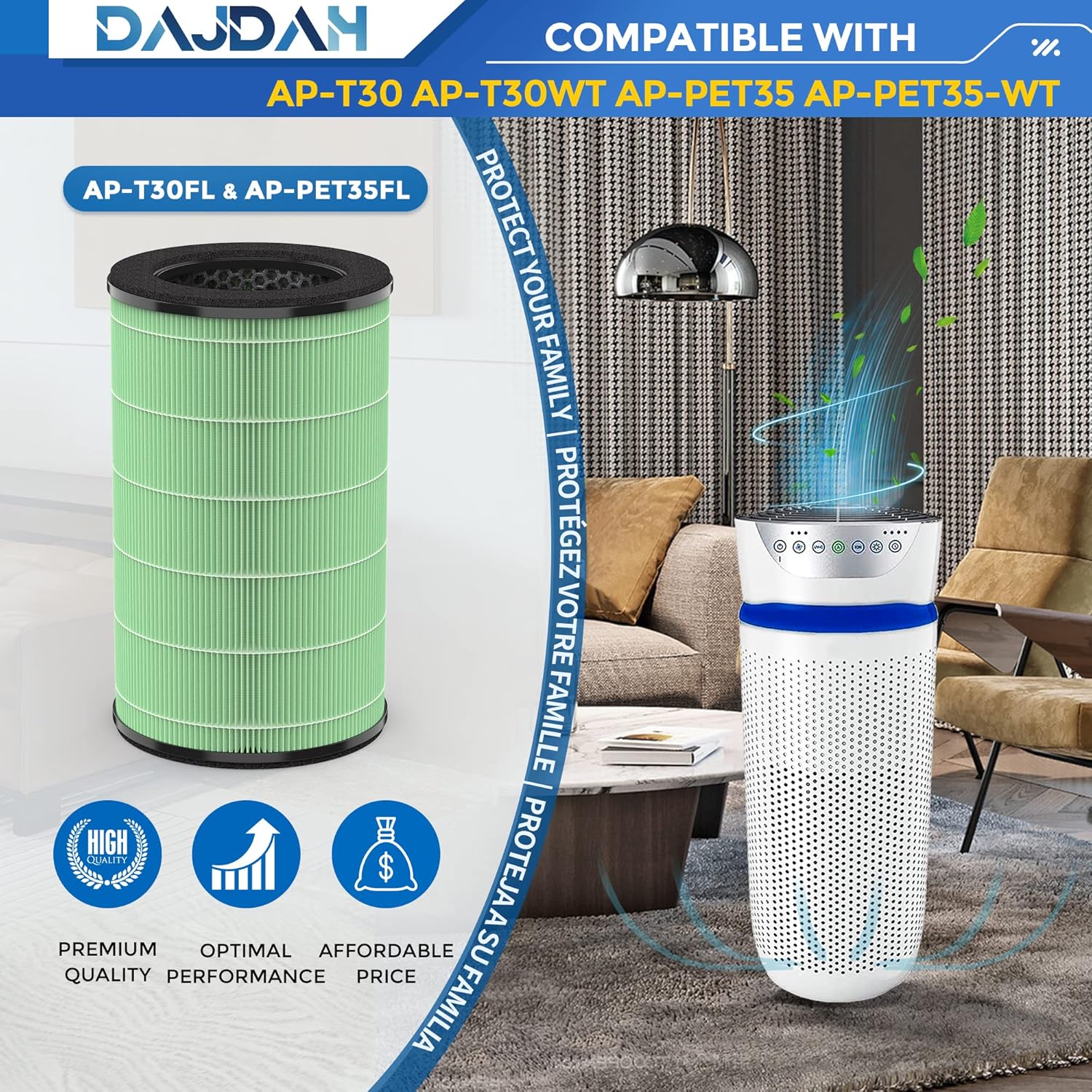 [FOR MOIST] AP-T30 Replacement Filter Compatible with Homedics Air Purifier Filter Replacement AP-T30FL Filter for Homedics Total Clean 5 in 1 Air Purifier AP-T30 AP-T30WT AP-PET35 and AP-PET35-WT