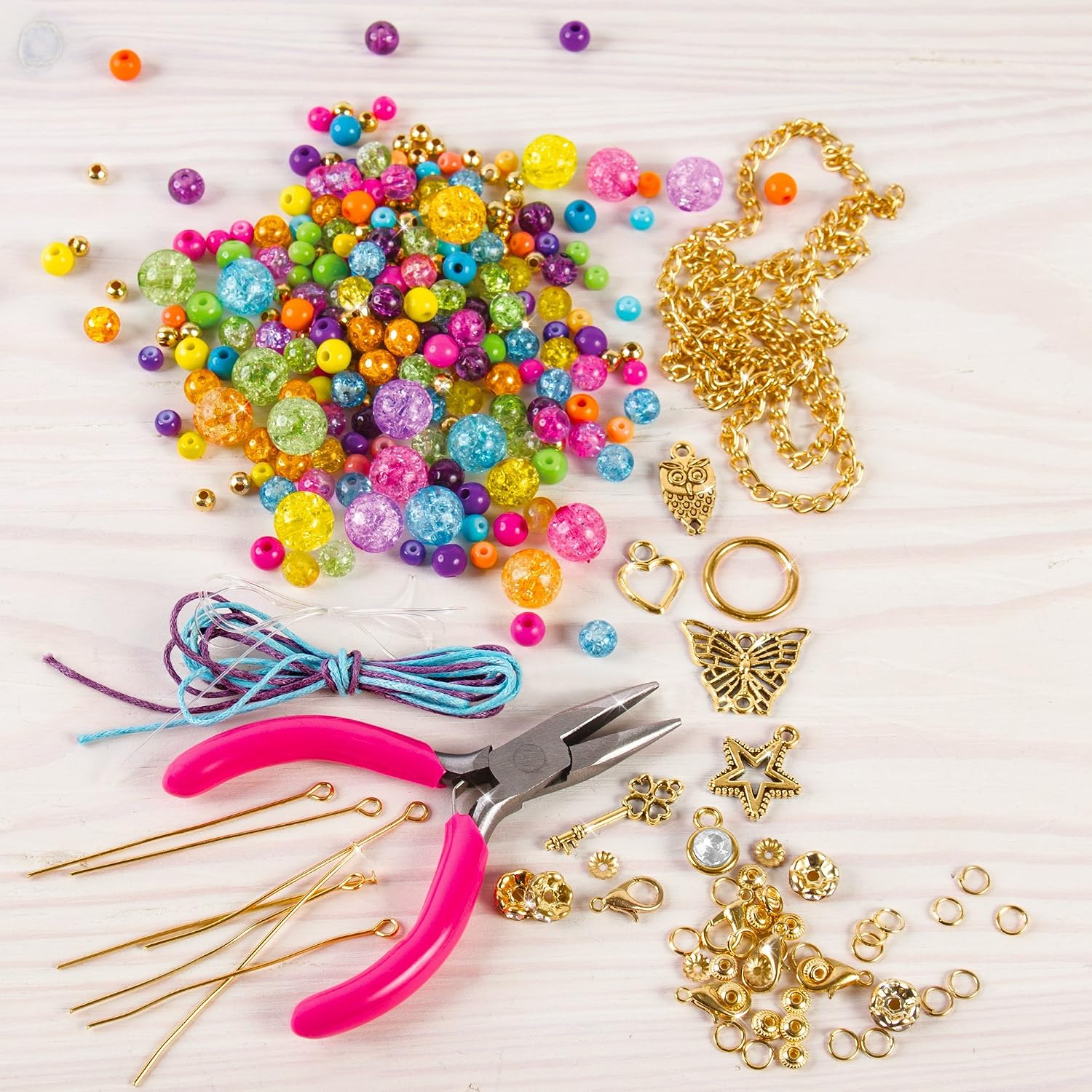 Make It Real – Junior Jeweler Starter Set. DIY Tween Girls Jewelry Making Kit. Arts and Crafts Kit Guides Kids to Design and Create Beautiful Bracelets with Beads & Gold Charms