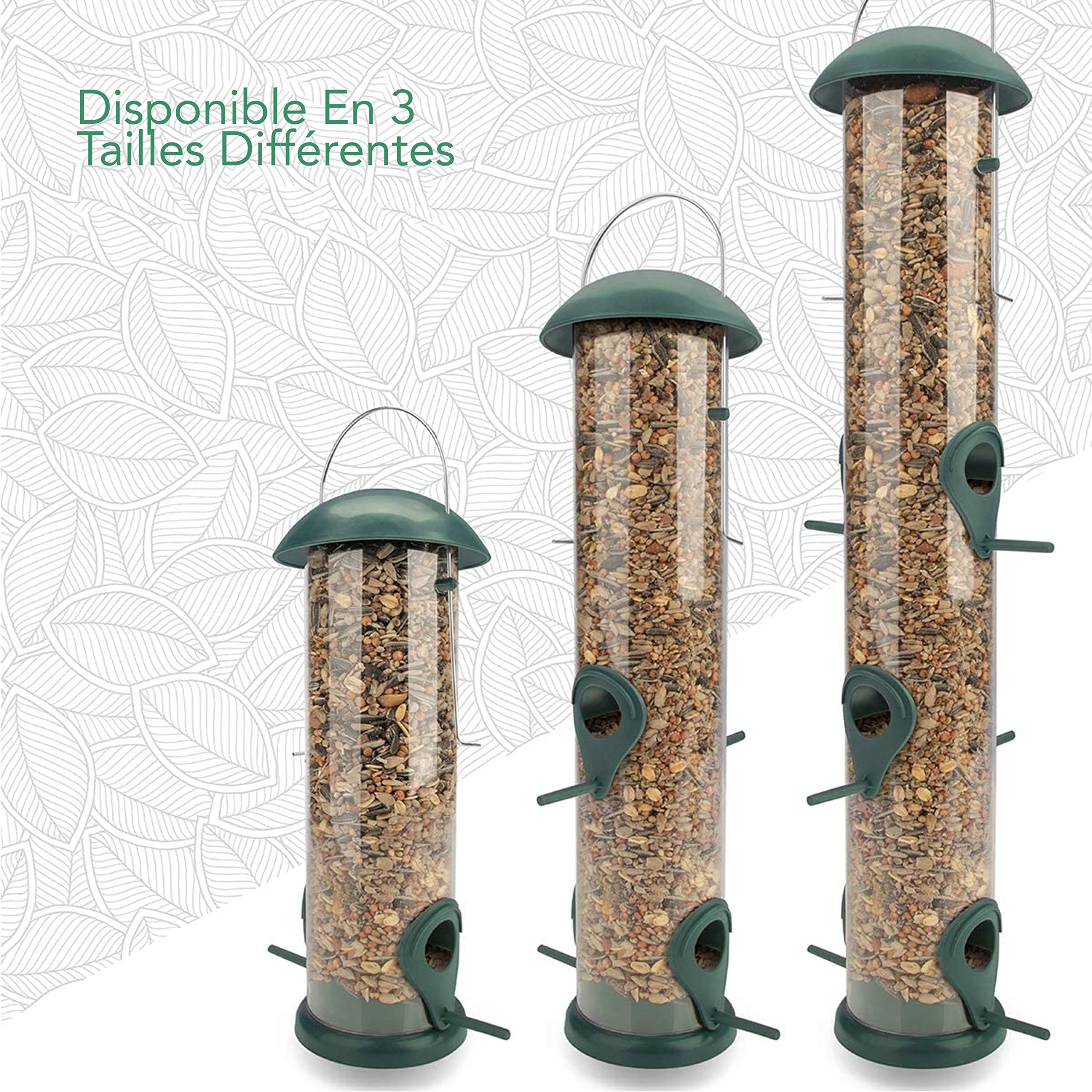 Mangeoire Oiseaux Exterieur à Grain 40cm Vert 6 Points d'Approche Nichoir Oiseaux Sauvages Silo Alimentation