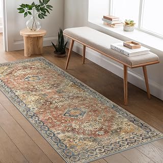 BEIMO Läufer Flur 80x150cm, Vintage Waschbarer Teppich Rot