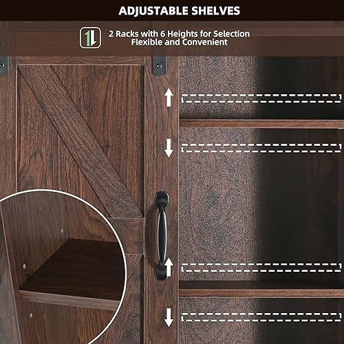 Miniatura 6 de eclife Gabinete de medicina de granja gabinete de almacenamiento de montaje en pared con puerta corrediza de granero 2 estantes ajustables toallero