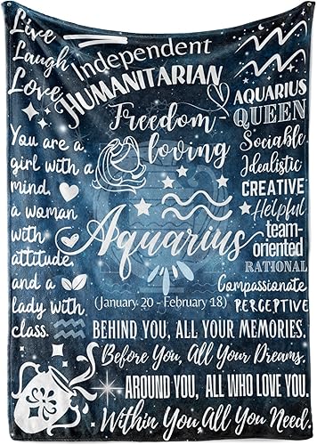 Regalos de Constelación del Zodíaco para Mujeres, Regalo de Cumpleaños de Signo Zodiacal con Mensaje Manta de Franela (50"x 65") - Acuario