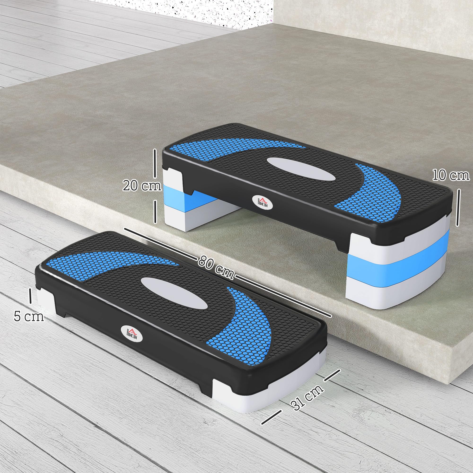 HOMCOM Step de Aeróbic para Fitness Tabla Plataforma Stepper Deporte Gimnasia Altura Regulable 3 Niveles Carga 150kg