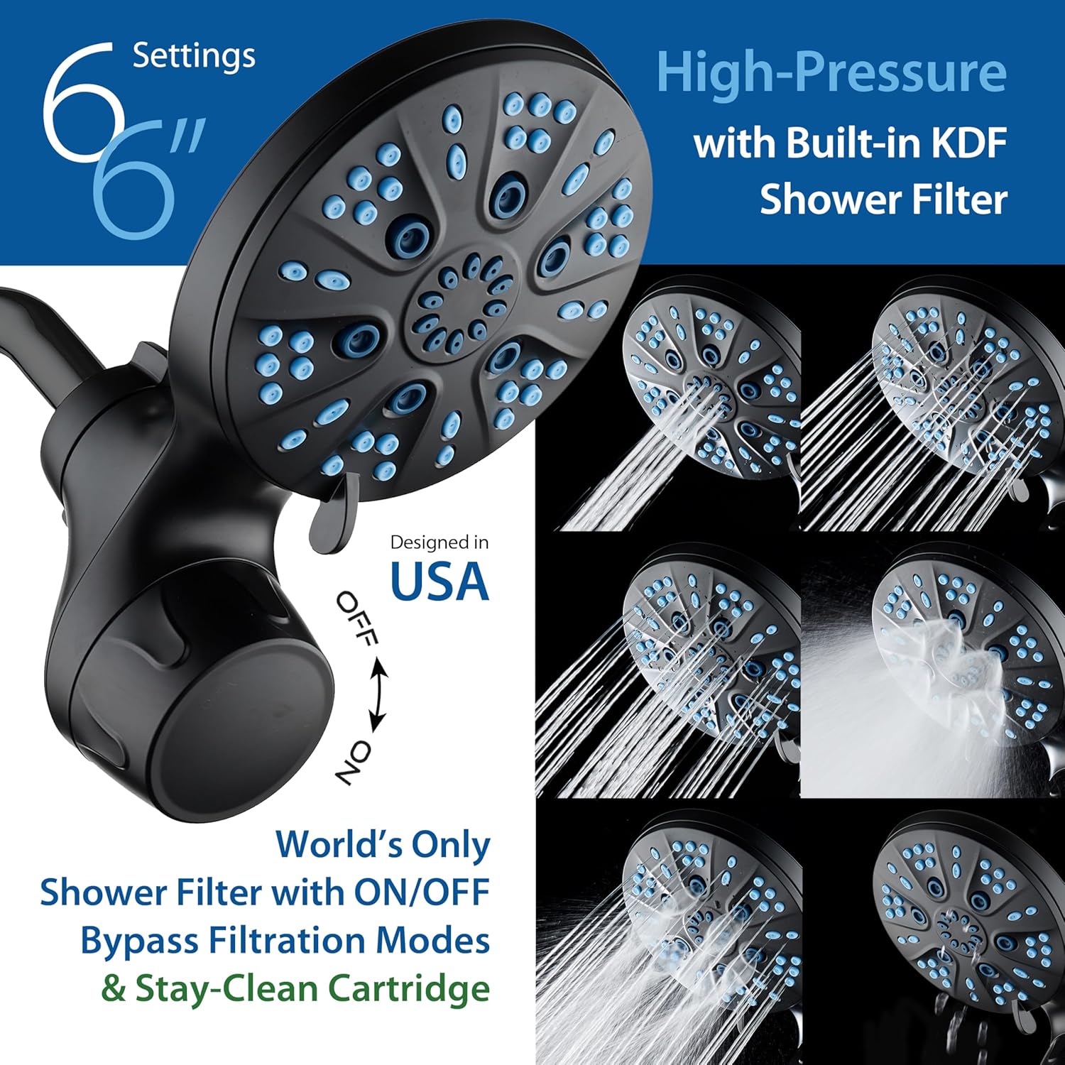 Voolan High Pressure Rain Shower Head With 6" Shower Arm - 6" Square