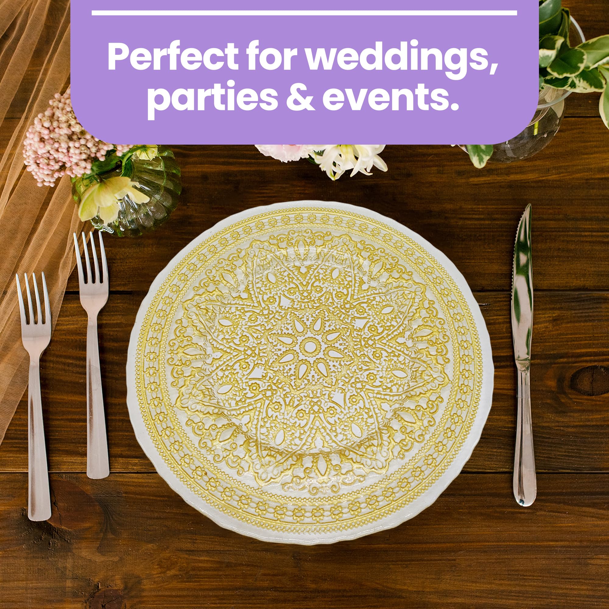 Elegantes platos de carga con diseño de flor de mandala dorada, 33 cm, elegantes platos inferiores para bodas, fiestas, aniversarios, cumpleaños, vajilla, eventos de catering y eventos especiales, 6