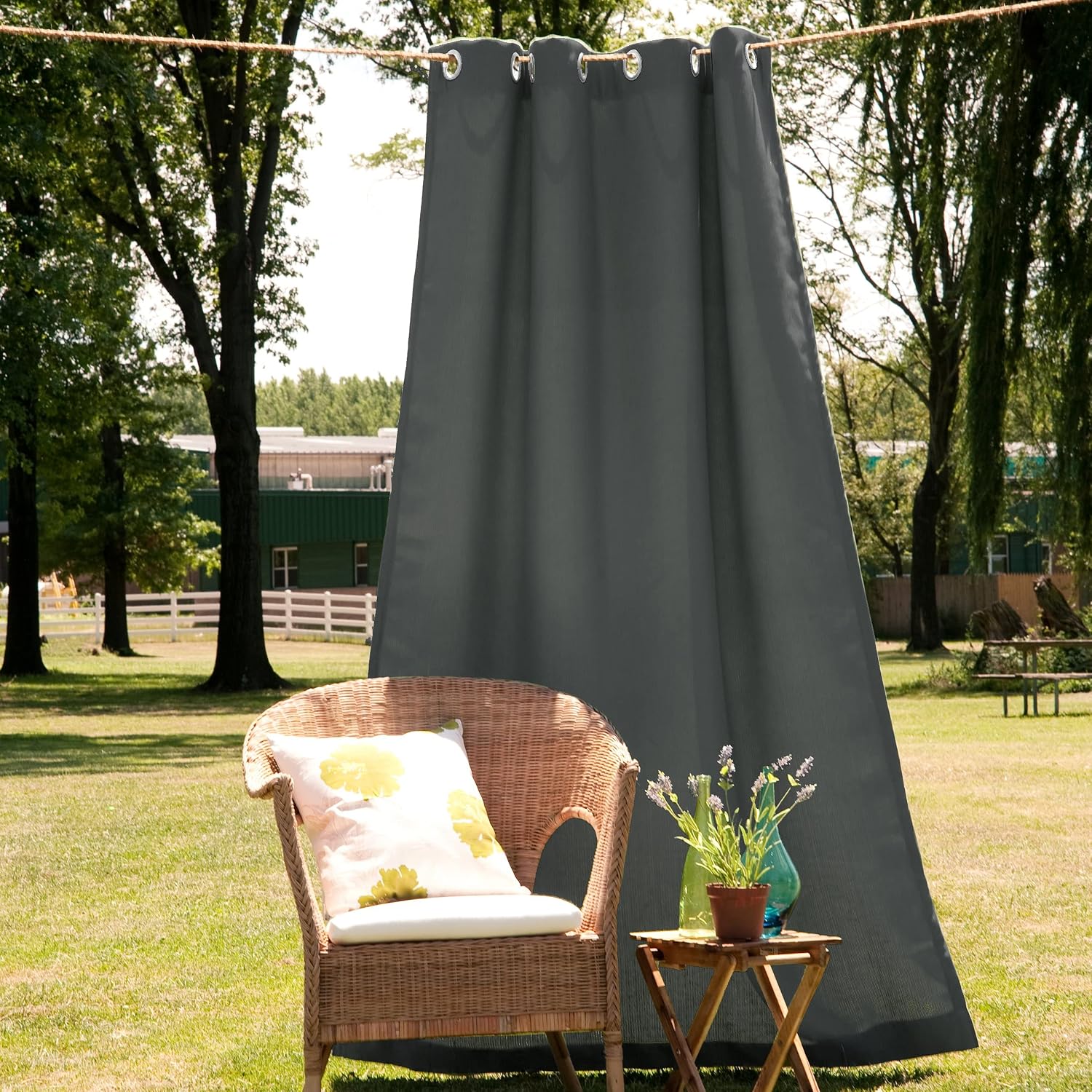Best Home Fashion Outdoor Oxford Grommet Top Curtain Panel Pair – Stainless Steel Nickel Grommet Top – Green – 52”W x 84”L – (Set of 2 Panels)