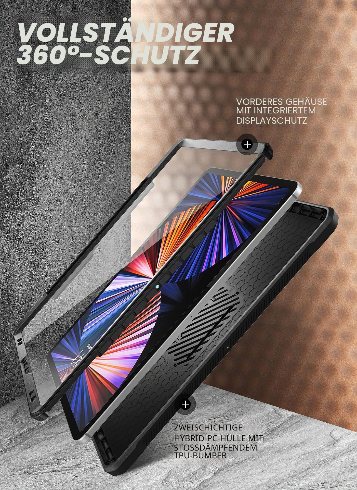 SUPCASE Hülle für iPad Pro 12.9 Zoll 2022 / 2021 / 2020 (6th/5th/4th) Bumper Case 360 Grad Schutzhülle Support Apple Pencil Laden [Unicorn Beetle PRO] mit Displayschutz und Ständer (Schwarz) | Bumper Case 360 Grad Schutzhülle [UBPRO] mit Displayschutz, St