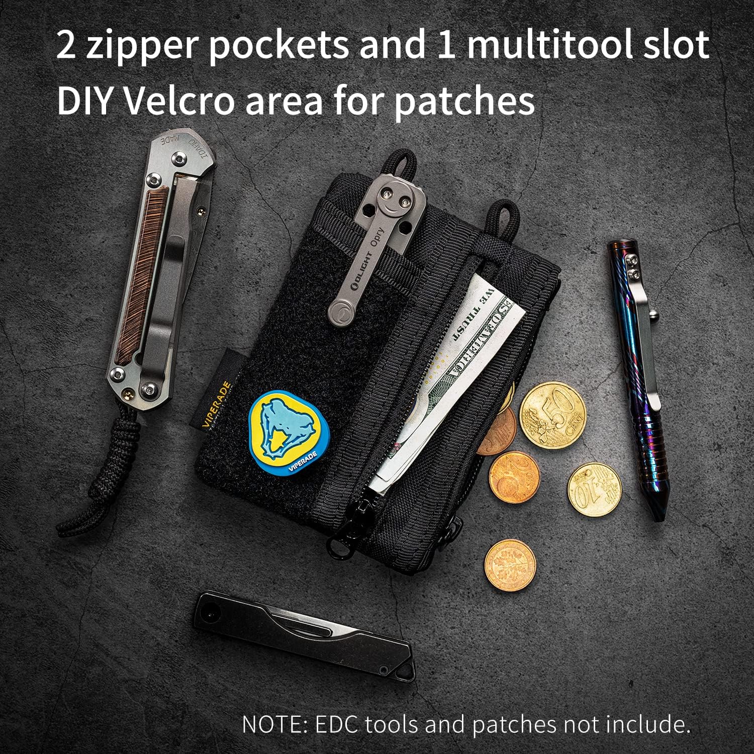 VIPERADE VE18-S Small EDC Pouch, Mini EDC Pocket Organizer for Men, EDC Pocket Organizer, 3 Slots with 2 Zipper Pockets Multitool Pouch - Image 3