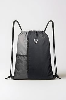 Drawstring Backpack Sports Gym Bag for Women Men Large Size With Two Zipper Pockets and Water Bottle Mesh Pockets