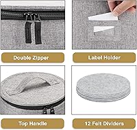 Vista 4 de China Storage Container for Saucer, Bowls, and Appetizer Plates - Fit dishes up to 6.5" W - Includes 12 Felt Dividers - Stackable with Hard Shell on