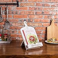 Vista 3 de MyGift Soporte para libro de recetas, soporte de libro de cocina estilo tabla de cortar de madera encalada, soportes de libro de madera