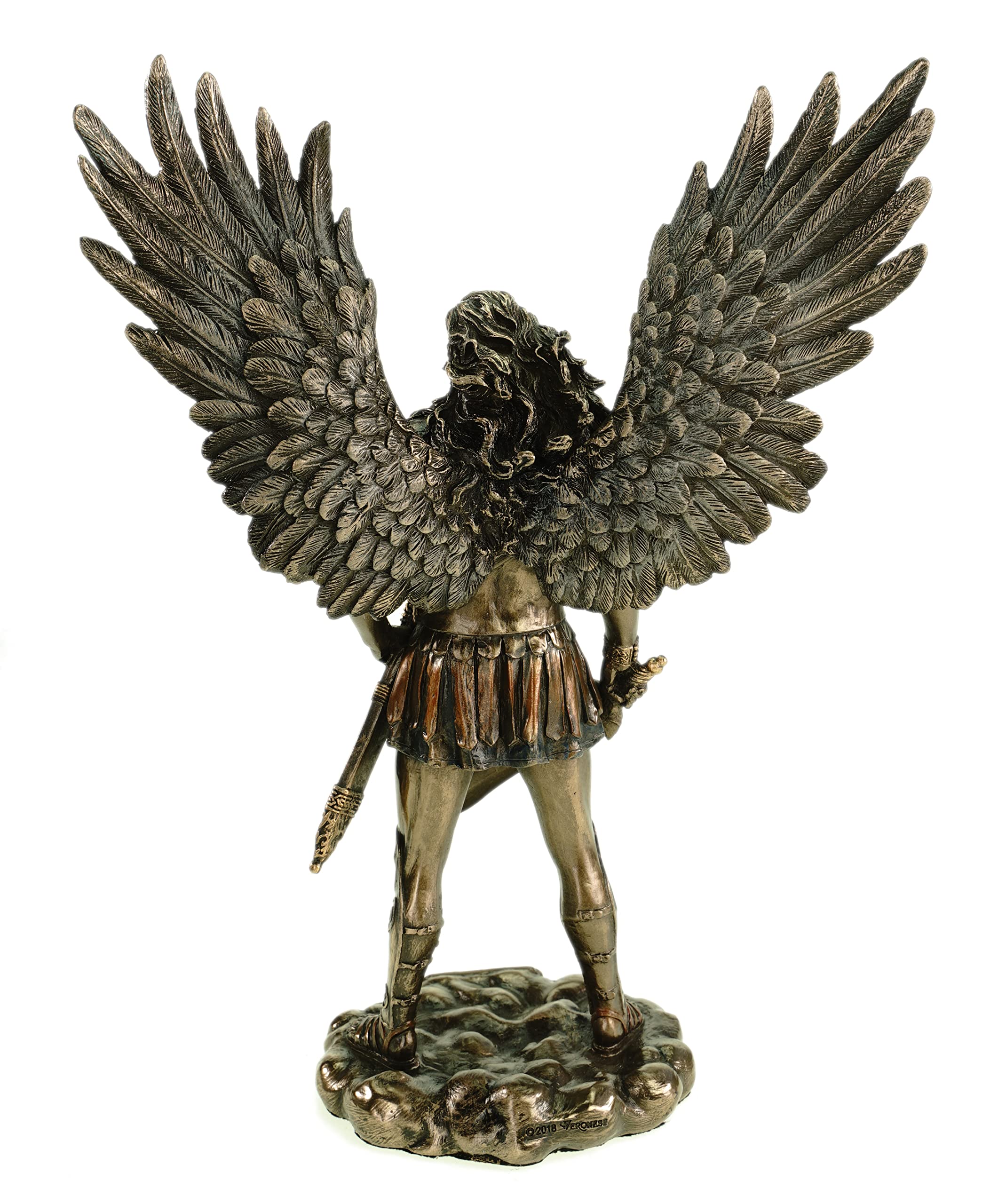 Scultura dell'Arcangelo Michele bronzato | 28 cm statua di angelo colorata a mano | figura in poliresina con spada | angelo custode decorazione per la casa | regalo spirituale
