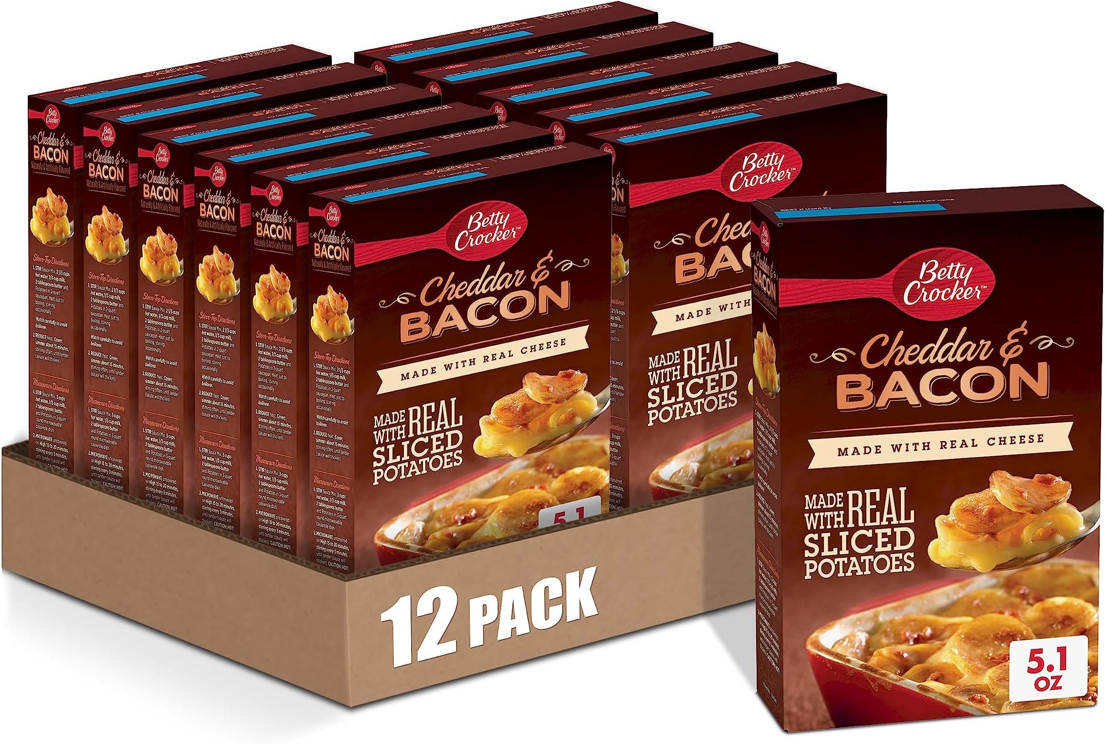 Cheddar and Bacon Potatoes, Made with Real Cheese, 5.1 oz (Pack of 12)