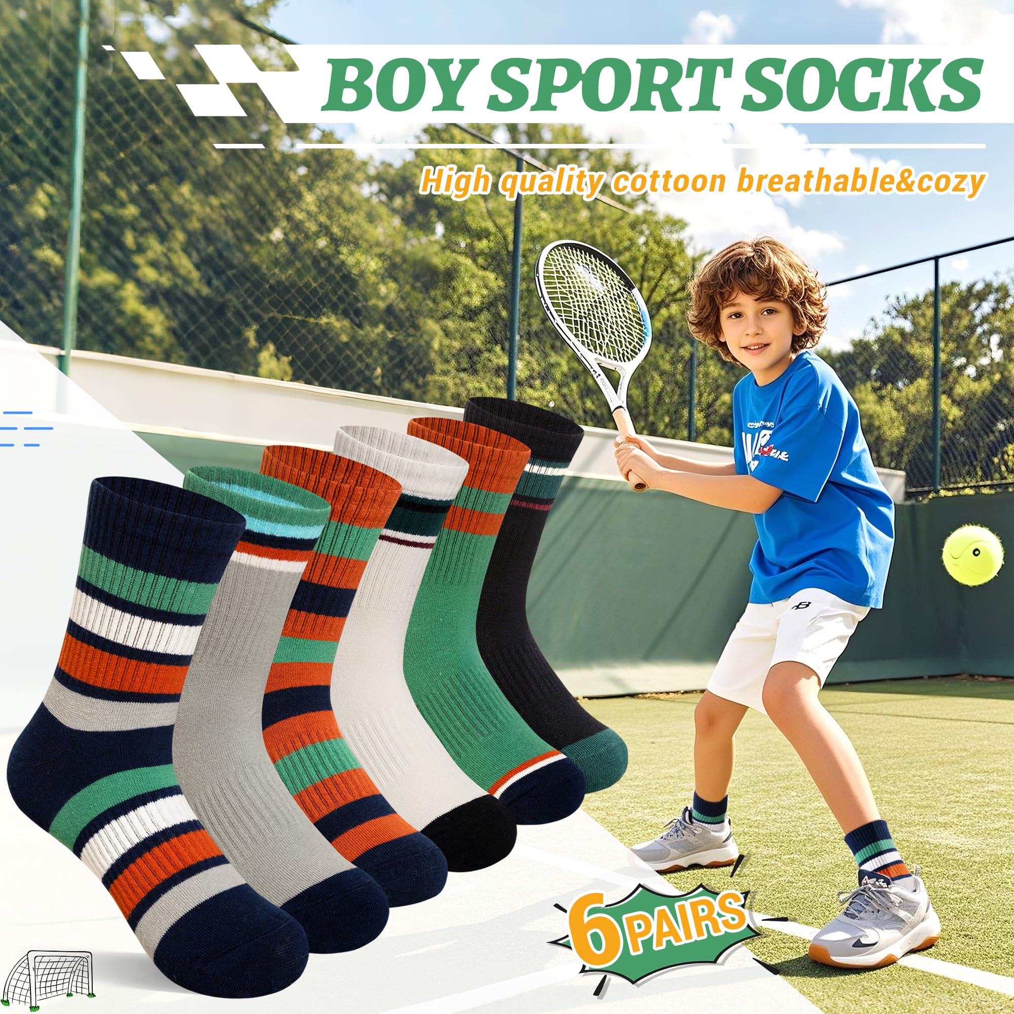 SEEYAN Calzini per ragazzi per bambini, atletica, sport, basket, allenamento, in cotone, 6 paia