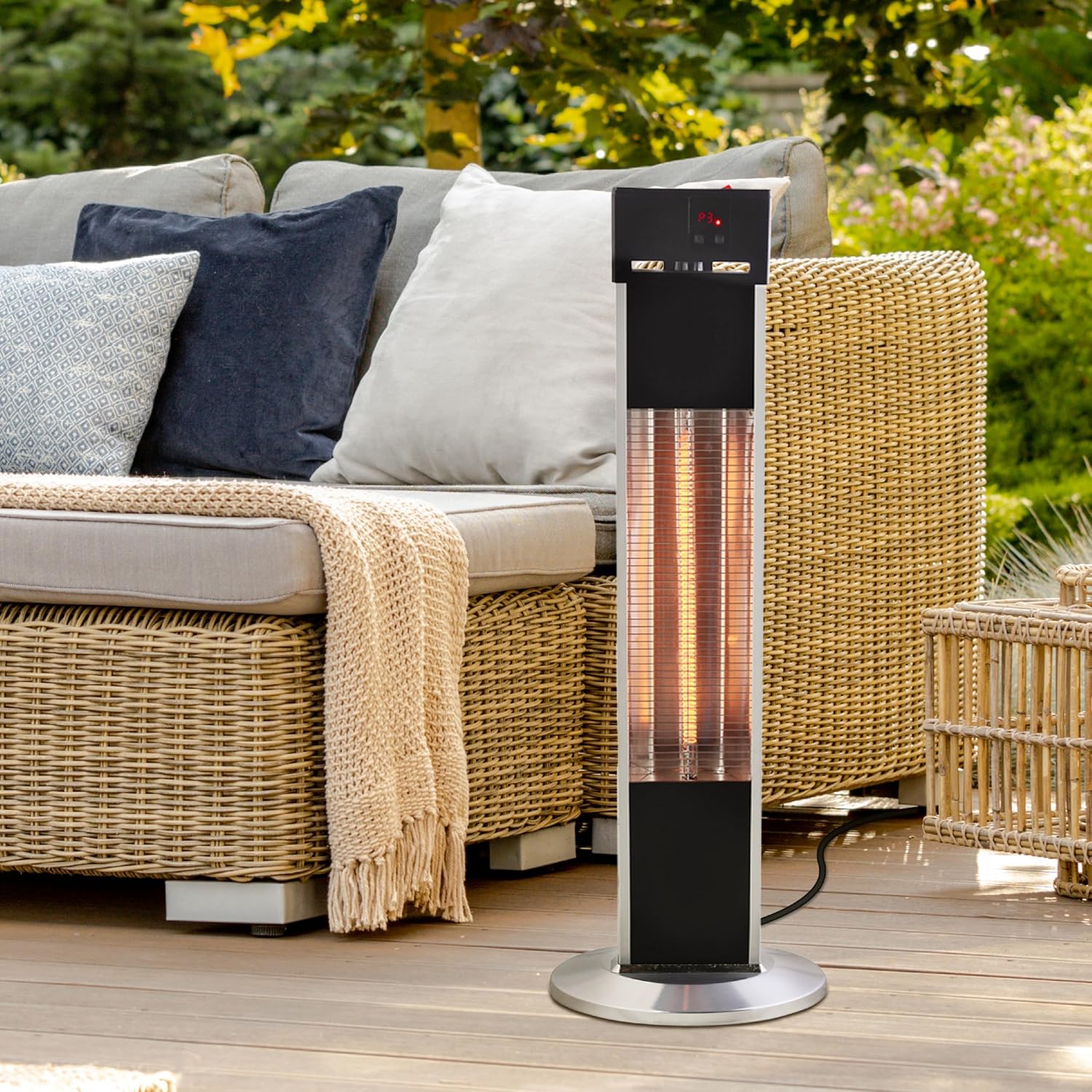 Lifesmart Outdoor Infrared Tower Heater, Supplemental Heat for Garage, Deck, Patio, Electric Portable Space Heater