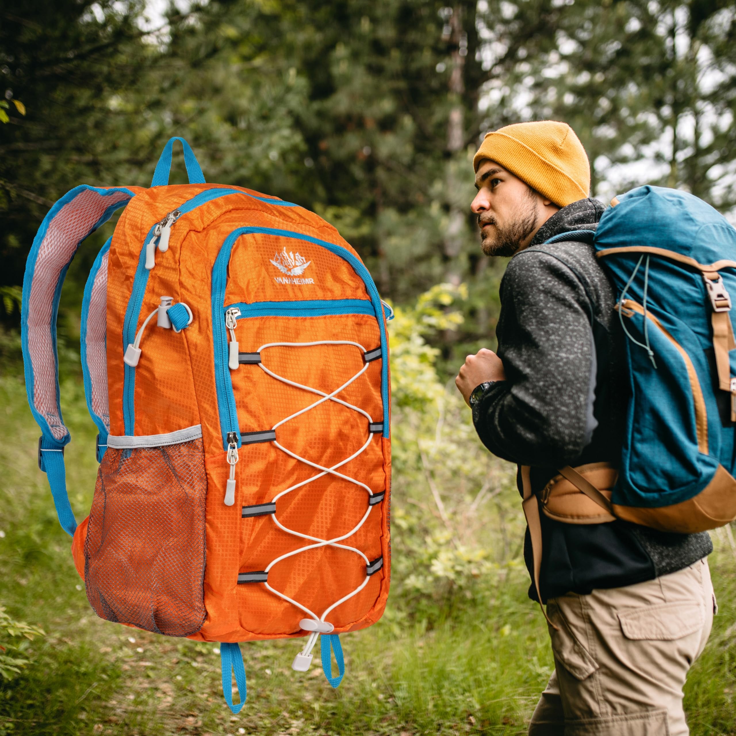 KRUMAD Zaino da escursionismo leggero, pieghevole, 25 l, unisex, impermeabile, da viaggio, campeggio, outdoor, trekking, con tasca, zaino sportivo pieghevole con supporto per Nordic Walking