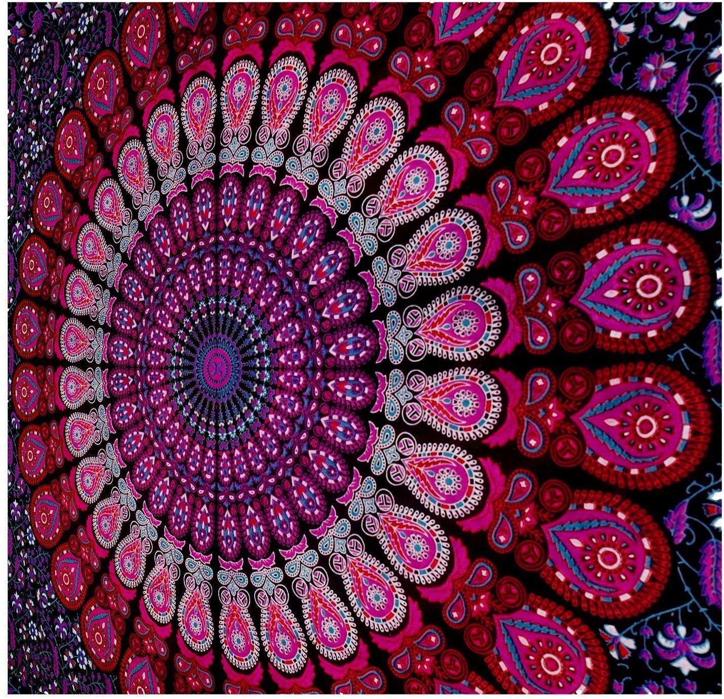 Mandala Tapestry Bohemian Wall Hanging, Psychedelic Wall Art, Dorm Décor Beach Throw, Indian Wall Tapestries Art (Lavender Peacock Queen)