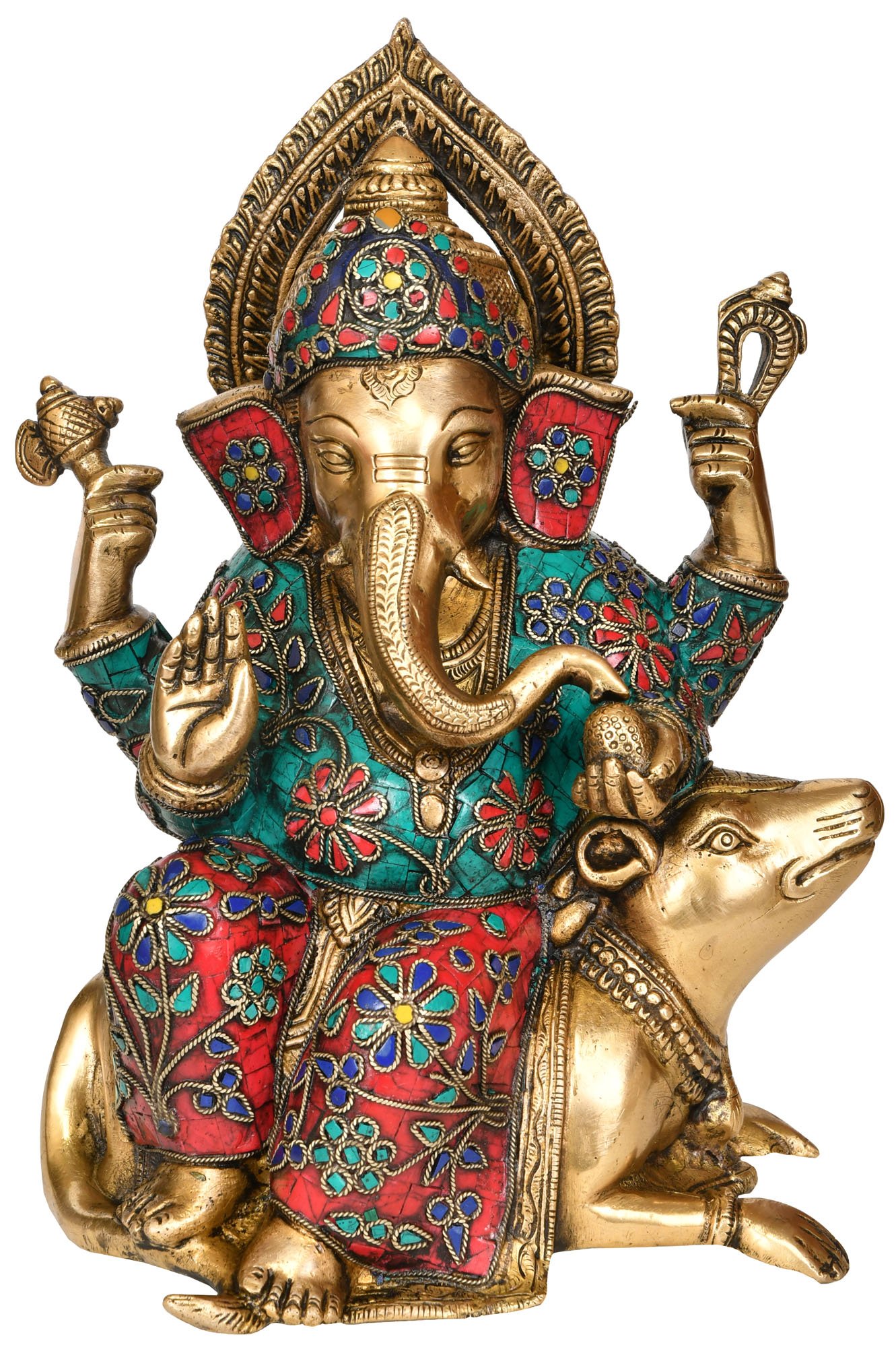 Amazon.co.jp: ネズミに座ったガネーシャ神 - 真鍮の象眼 : Home & Kitchen