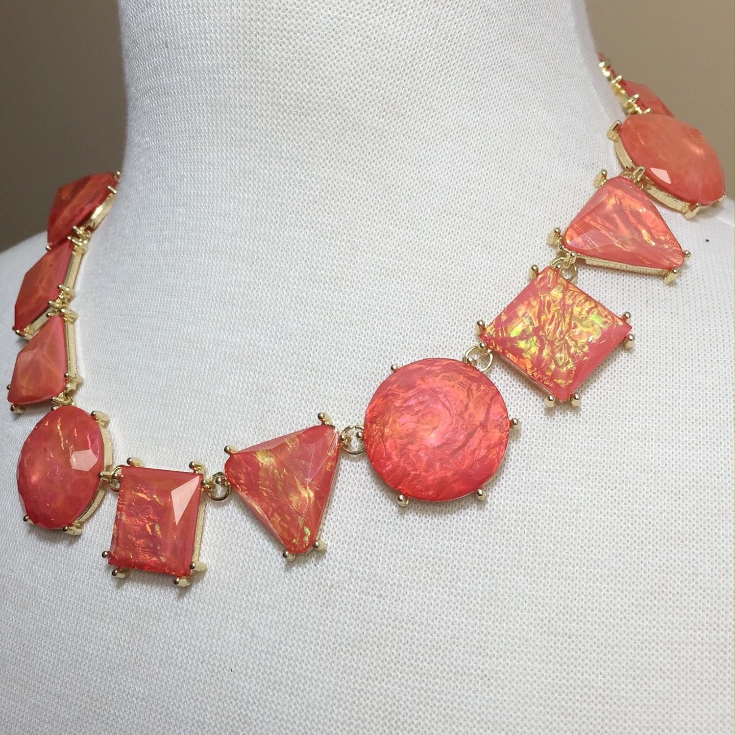 Gypsy Jewels Iridescent Orange Foil Multi Shaped Bib Statement Necklace & Dangle Earrings Set
