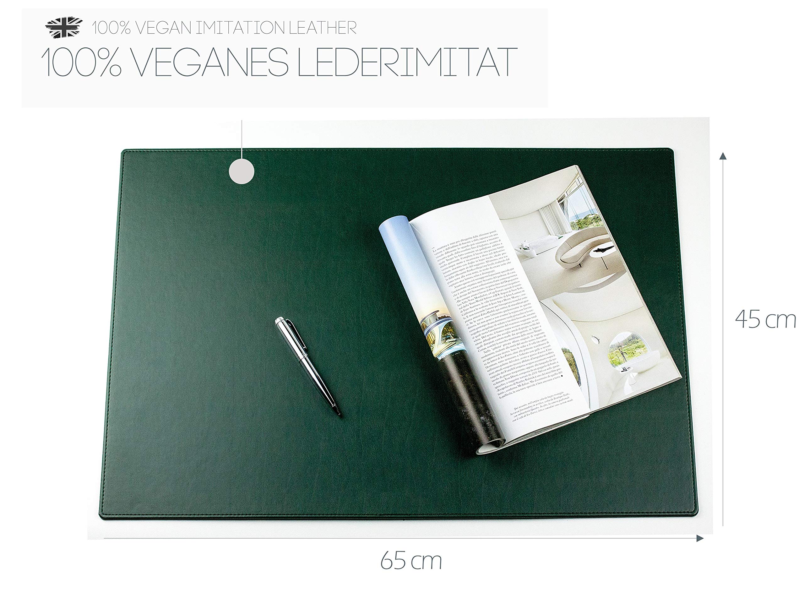 DELMON VARONE - Personalisierbare Schreibtischunterlage XXL aus veganem PU Lederimitat in Grün, Rutschfeste Schreibunterlage abwischbar, Schreibtisch Unterlage geeignet als Mouse Pad, groß 65 x 45 cm