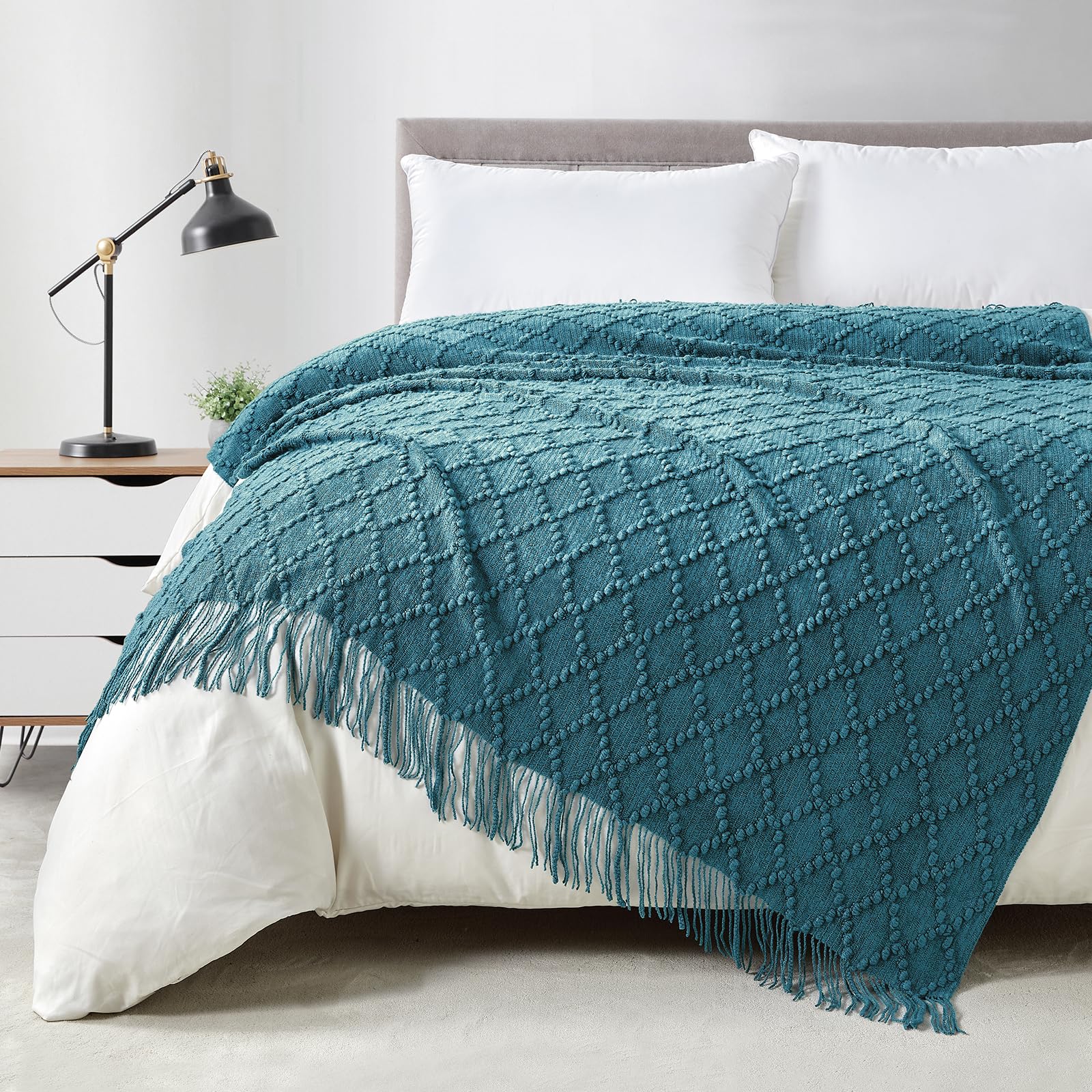BOURINA Throw Blanket Textured Solid Soft Throws and Blankets for Sofa or Bed Knitted Decorative Blanket 127x178cm Teal