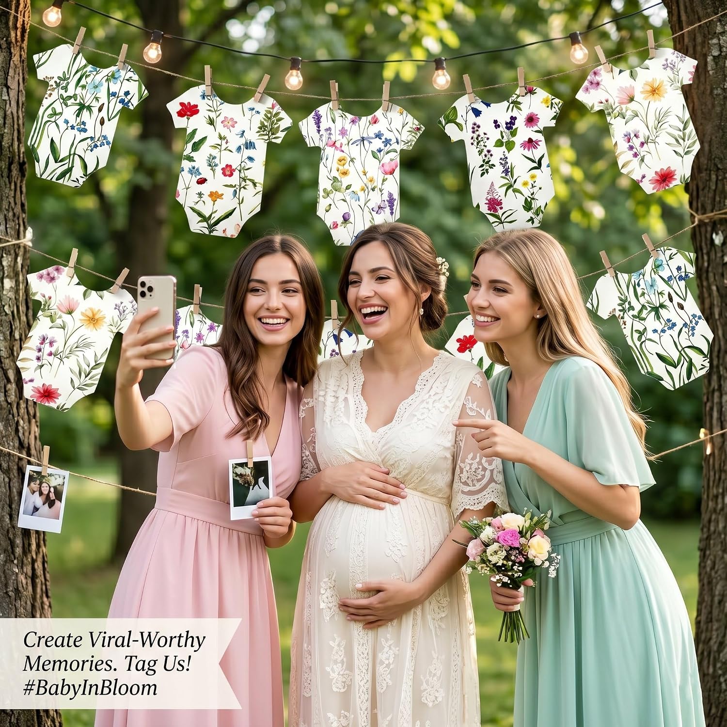 Wildflower Baby Shower Decorations Onesie Garland – 15Pcs Baby in Bloom Boho Banner Cards with Clips & Twine - Gender Neutral Photo Backdrop Decor for Baby Shower & Gender Reveal Party